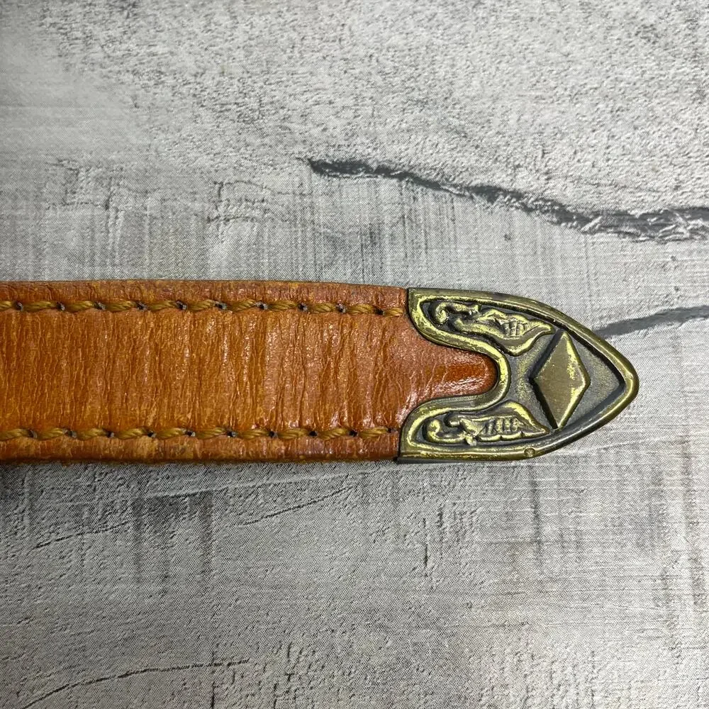 Vintage BRAND by CALDWELL Western Brown Leather 1 in Belt Brass Buckle 24 Small